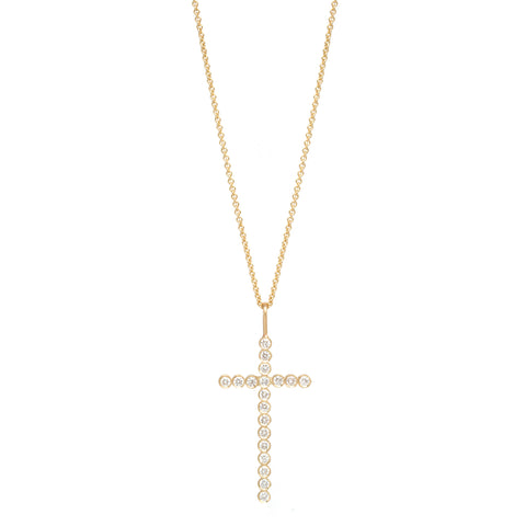 White Diamonds Bezel Set Cross Necklace