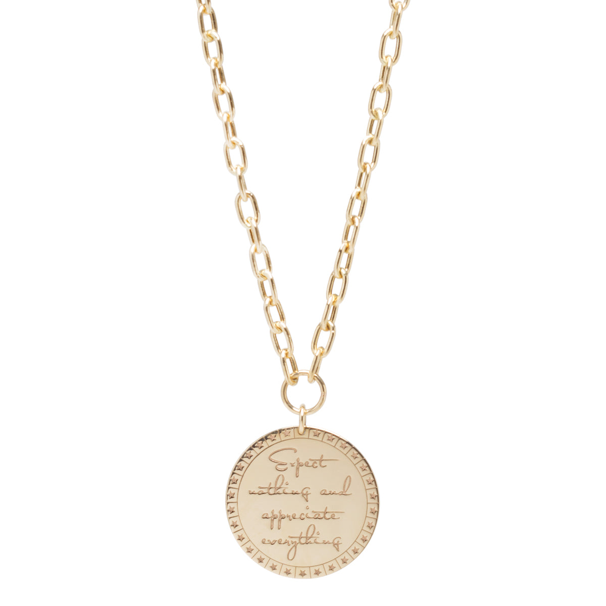 Zoe Chicco 14kt Gold Large Mantra with Medium Square Oval Link Necklace ...