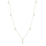 14k midi bitty crescent moon and stars charm necklace