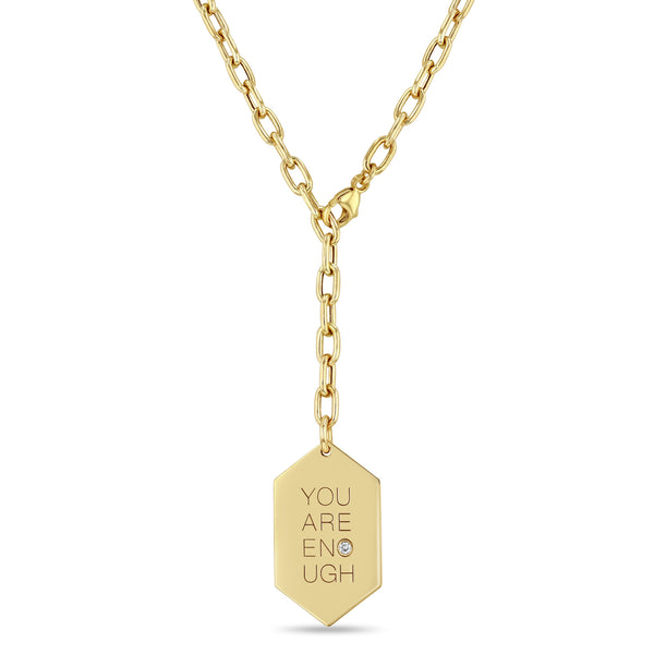 Zoë Chicco 14K Gold Engraved Diamond Mantra Shield Lariat