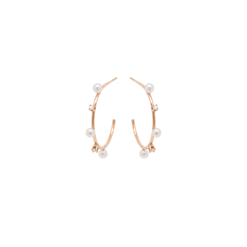 Zoë Chicco 14kt Gold 3 Prong Set Diamond and Tiny Pearl Hoops – ZOË CHICCO