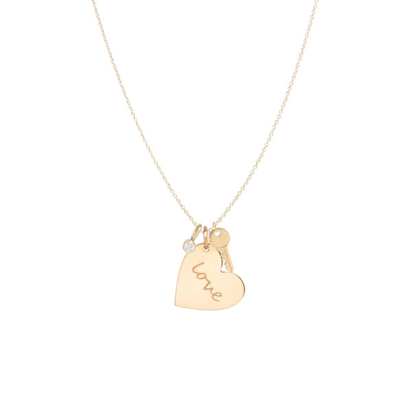 14k gold Do what you love Mantra charm necklace with heart and