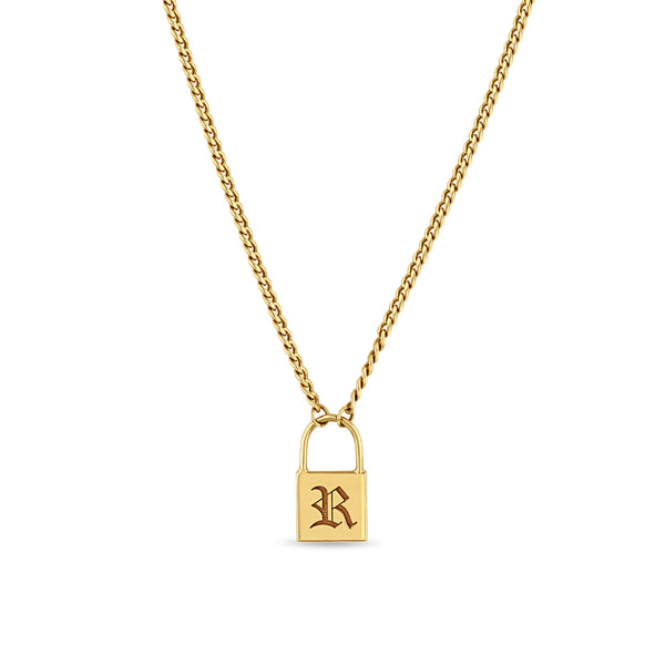 Gold Lock & Key Initial Pendant Necklace - S