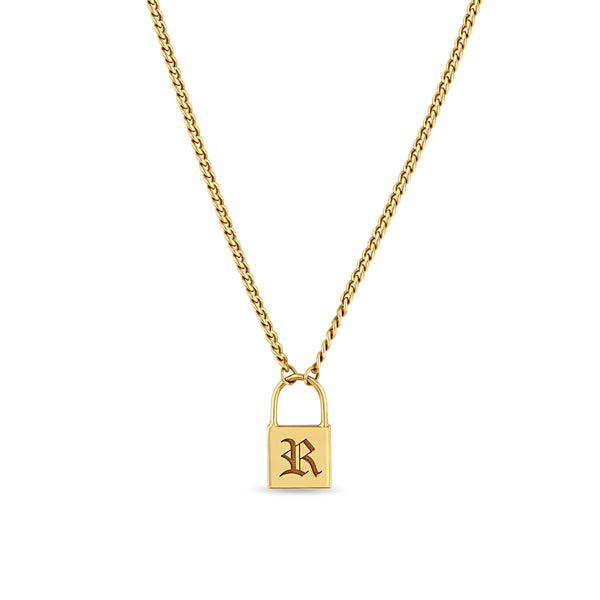 Square Initial Lock Necklace with Diamonds