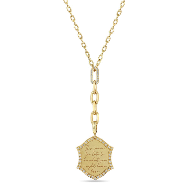 Zoë Chicco 14K Gold Engraved Diamond Mantra Shield Lariat