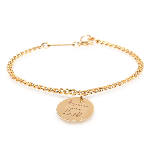 Zoë Chicco 14K Gold Medium Mantra Charm Oval Link Chain Hook Bracelet 14K Yellow Gold / 7 / Be A Force for Good w/Heart Border