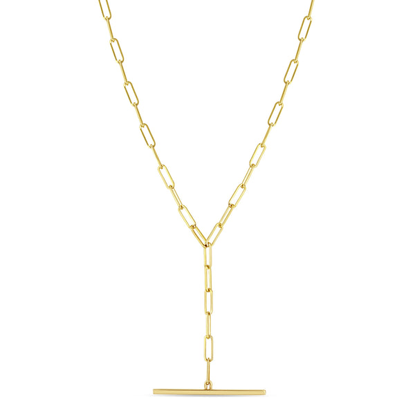 Paperclip Chain Necklace with Single Diamond Pavé Link 14K Gold | Marisa Perry