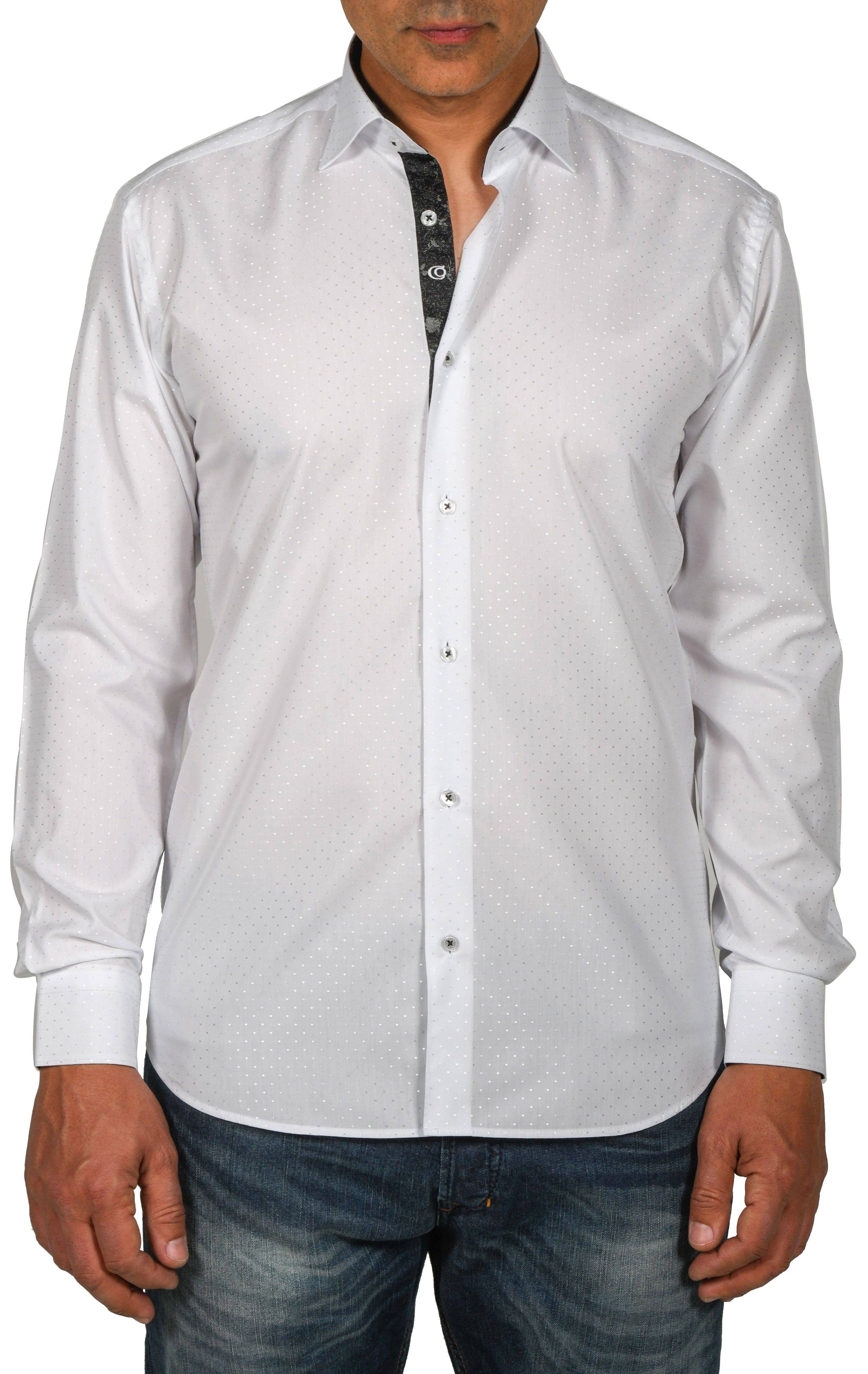 Elegant White Dotted Shirt with Black Trim – Cosiani