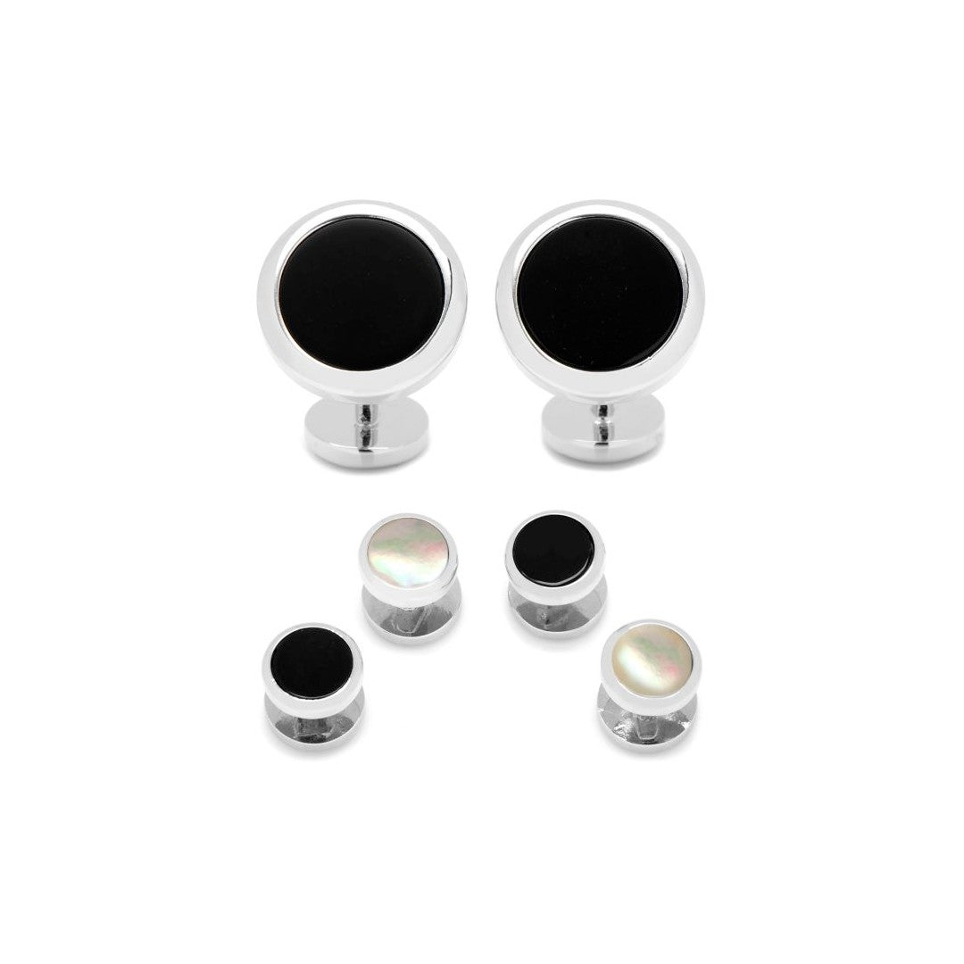Double Sided Black Onyx Mother of Pearl Cufflink Stud Set