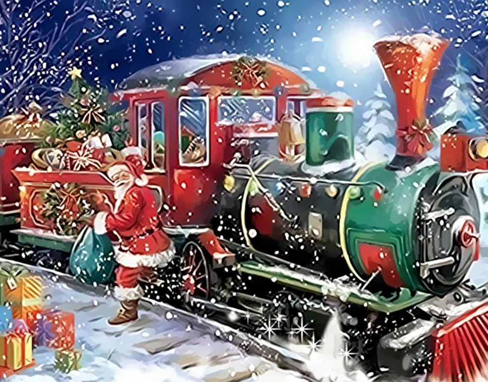 Christmas Train & Santa Claus Paint by Numbers Home