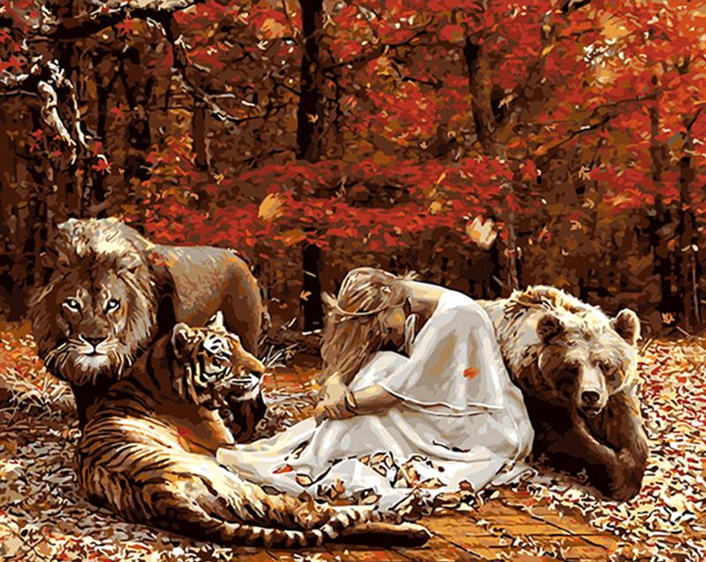 White tiger with cubs – Paint By Numbers