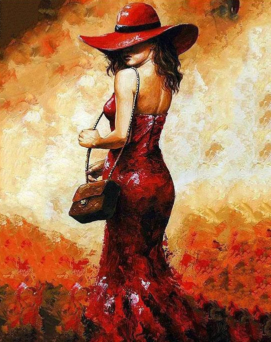 Woman in Hat Paint by Number Fashion Paint by Numbers Stylish