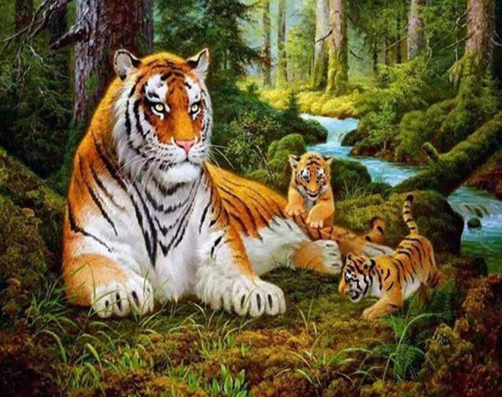 White tiger with cubs – Paint By Numbers