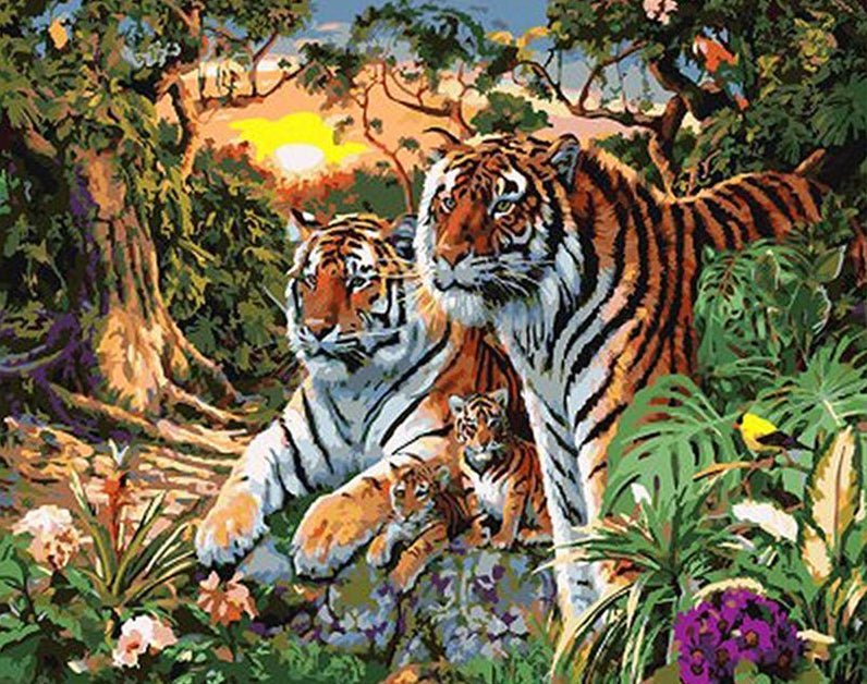 White tiger with cubs – Paint By Numbers