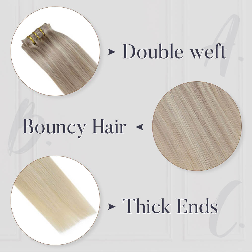double weft pu clip in human hair extensions