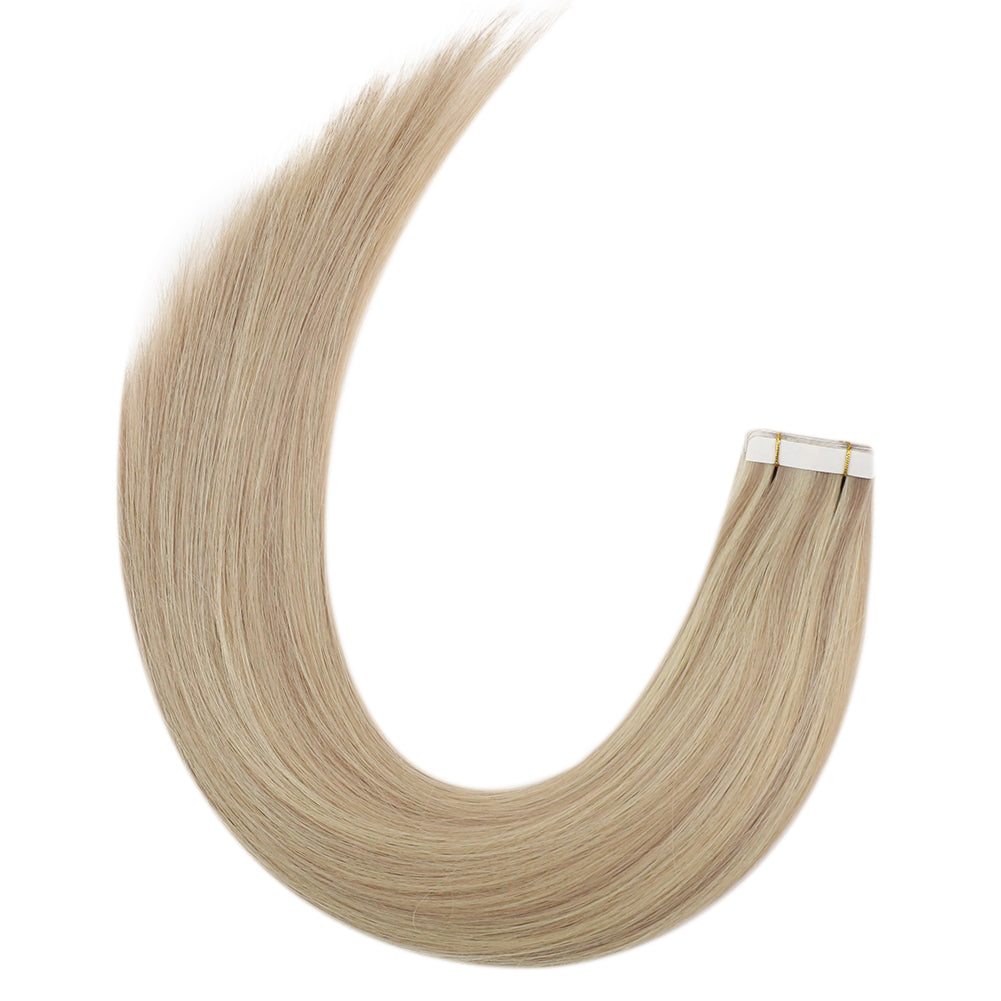 [Virgin Hair]Tape in Extensions Ash Blonde Highlights #18P613 | Fshine Shop