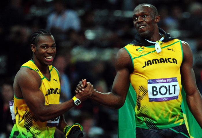 Yohan Blake and Usain Bolt at 2012 London Olympics with Richard Mille Tourbillon Prototype watch RM038