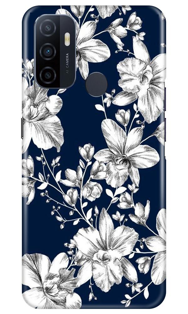 White flowers Blue Background Mobile Back Case for Oppo A53 (Design - –  theStyleO