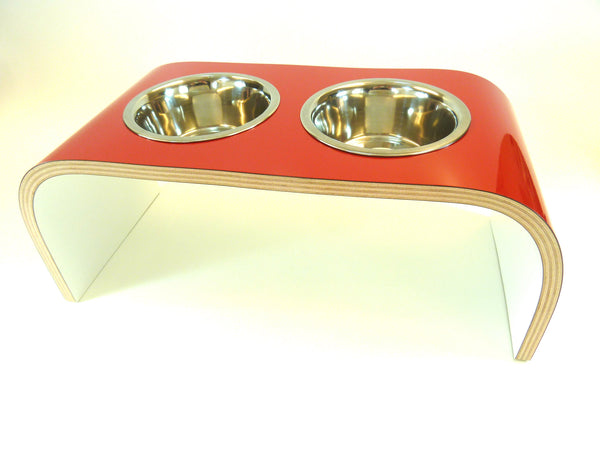 Elevated Dog Bowls Dog Feeding Station in Red and White Easy to Clean Non Slip