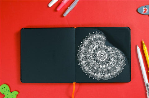 square sketchbook, menorah sketchbook, square art journal, easy mandal using gelly roll, brustro