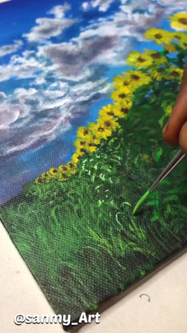 Menorah canvas sun flower field with a layer of green paint