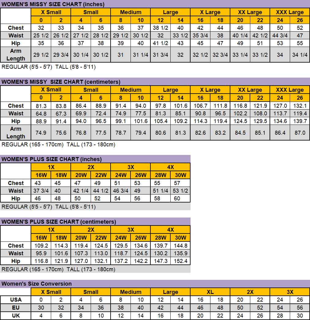 Size Charts – Noble Outfitters