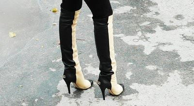 chanel black tan two tone over the knee boots june resale