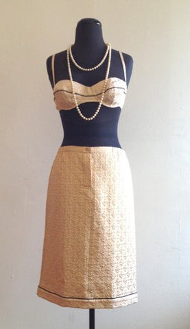 prada gold lame bra skirt set pearls