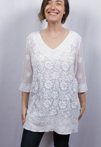 dolma embroidered white cotton tunic