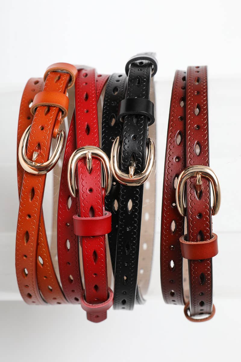 Scallop Skinny Leather Belt