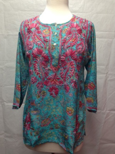 Silk Embroidered Tunic Pink and Blue – Girl Intuitive