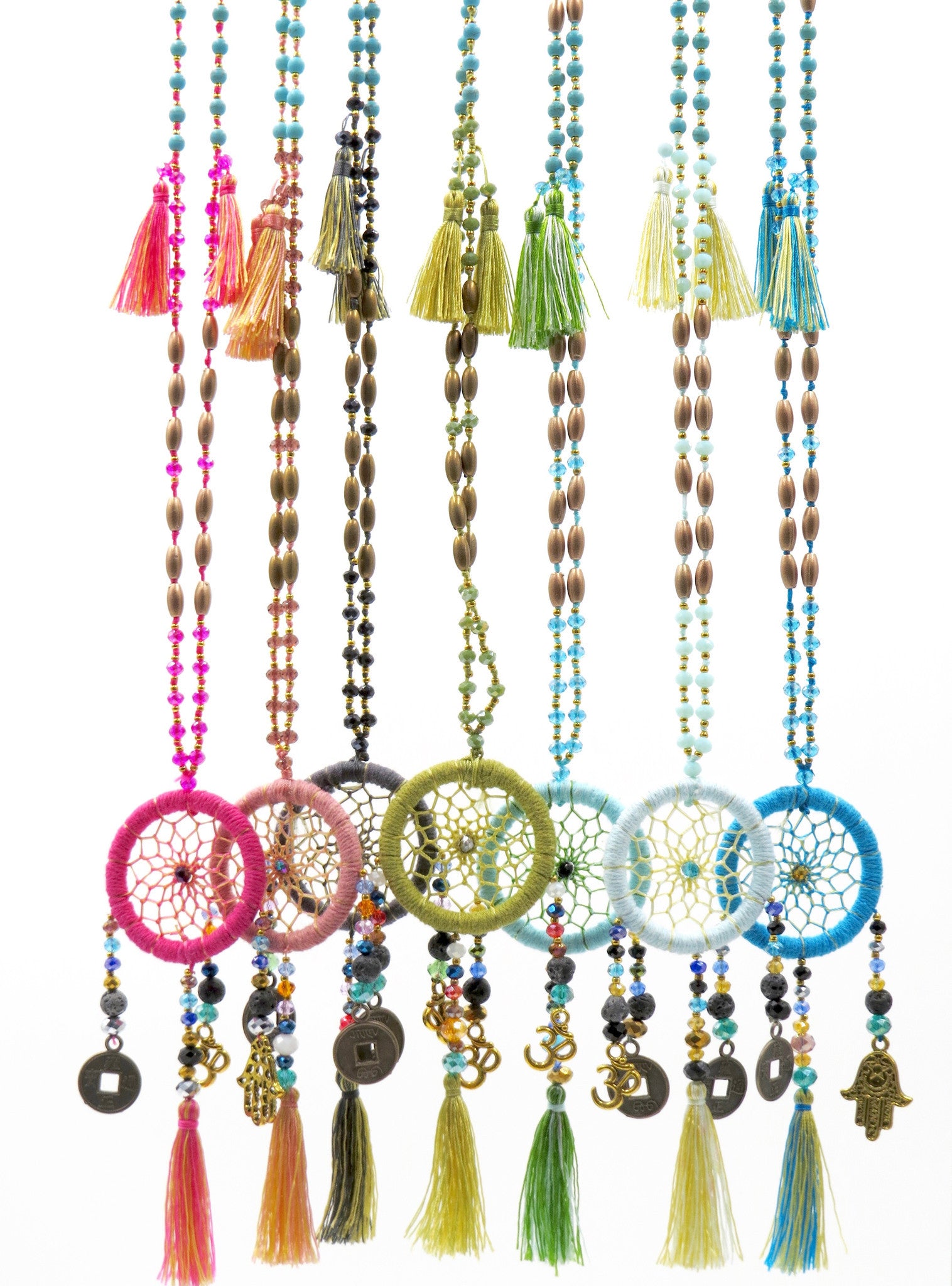 Beaded Long Dream Catcher Necklace with Charms