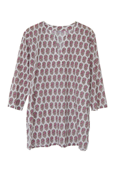 White Cotton Tunic Top with Pink Floral – Girl Intuitive