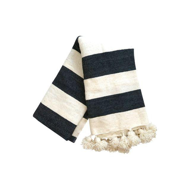 'WHITE STRIPES' BERBER WOOL BLANKET - Maven Collection