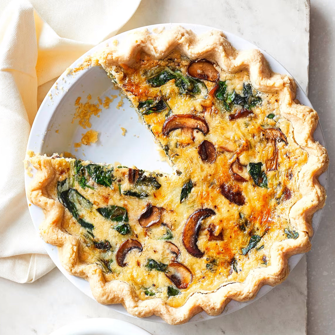 Mushroom, Spinach & Swiss Cheese Quiche by Joanna Gaines