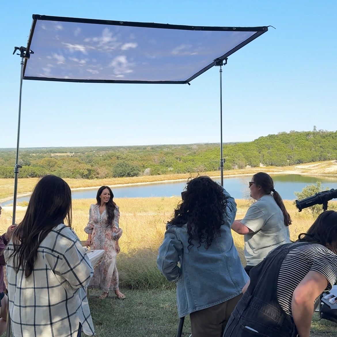 Joanna Gaines at a photo shoot in Texas Hill Country for the cover of the spring 2025 Magnolia Journal.