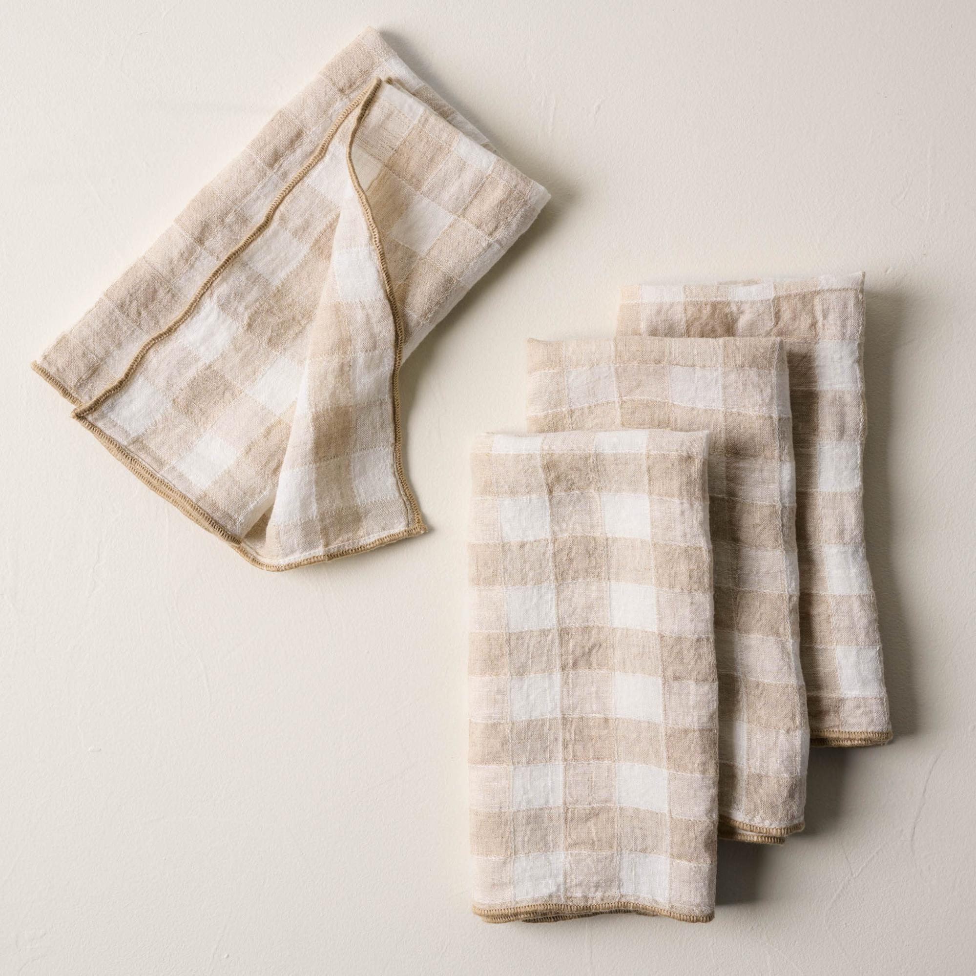 Beige and white linen napkins
