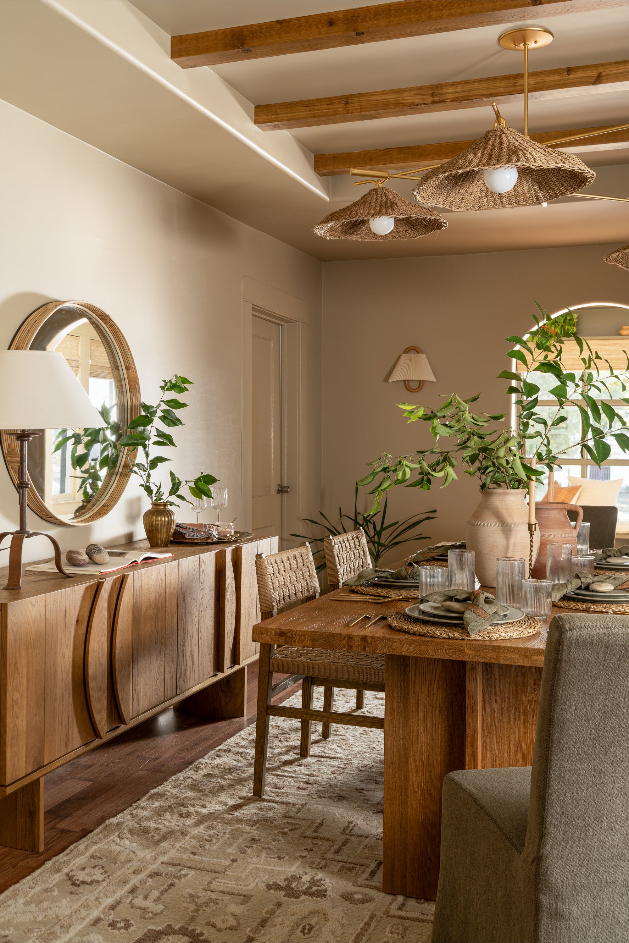 A Southwestern-inspired dining room designed and styled by Joanna Gaines.