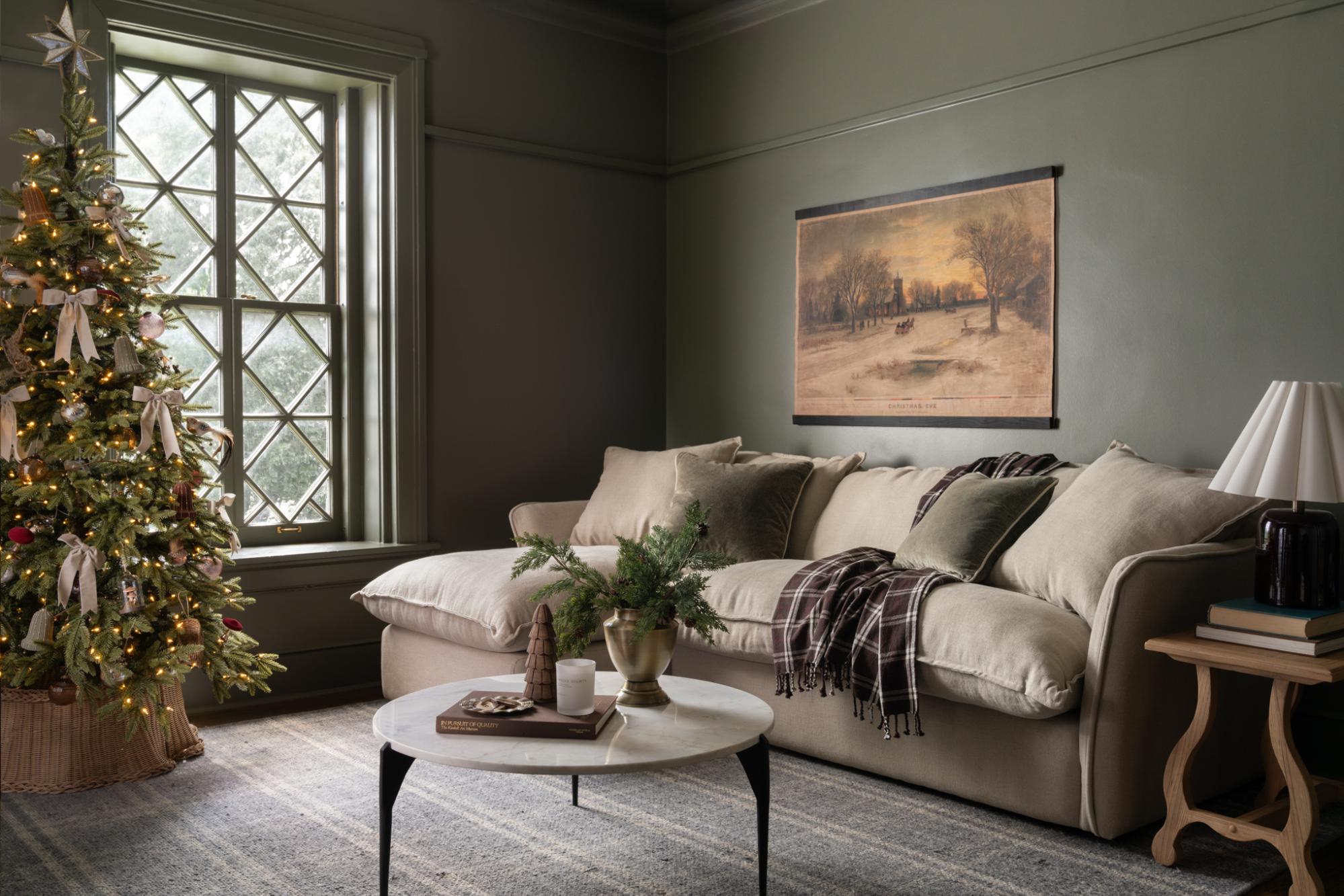 A festive living room filled with Magnolia furniture and decor.
