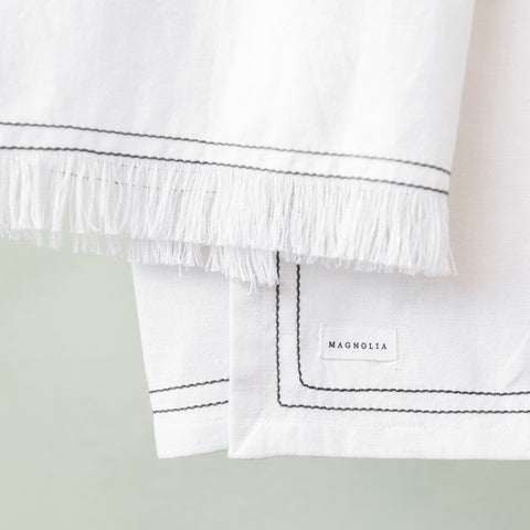 White Tea Towel with Grey Stitching