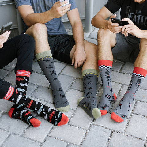 Airplanes, mechanics, and classic cars socks