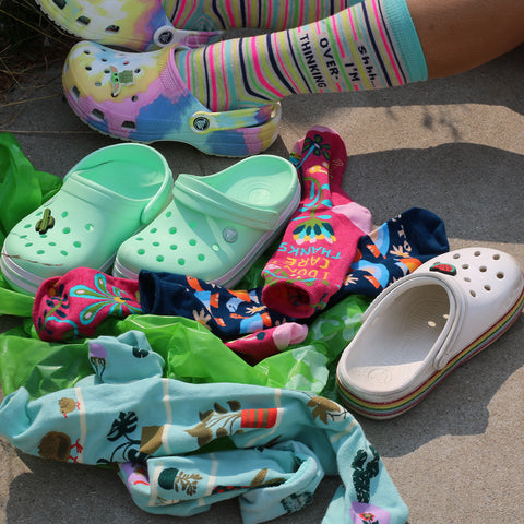 Crocs pair awesomely with our fun socks!