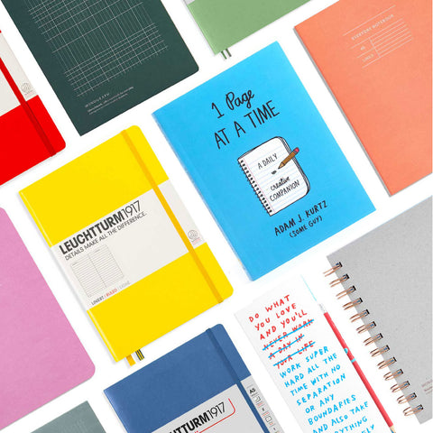 Variety of colorful journals and notebooks