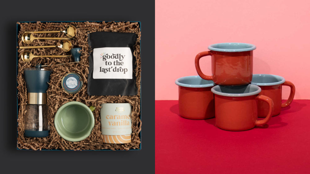 Coffee Lover Gift Box, Porcelain Enamel Mugs