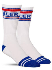 Cool men's novelty socks that say, "Beer"