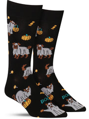 Funny Halloween socks with cats and dogs dressed as ghosts