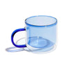 Hand-blown, double-walled glass mug in blue.