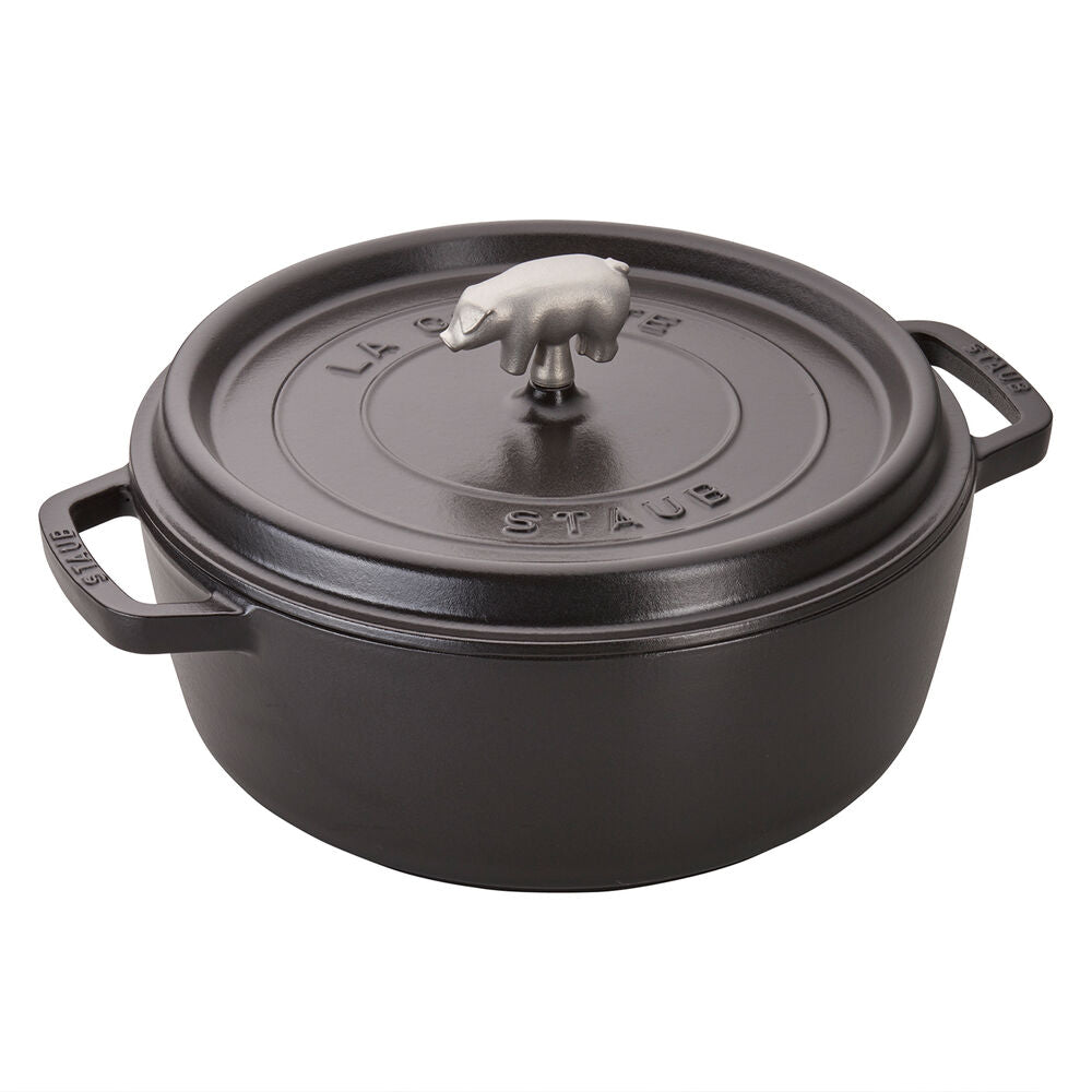 STAUB Cast Iron Set 4-pc, Stackable Space-Saving Cookware Set, Dutch Oven  with Universal Lid, Made in France, Graphite 