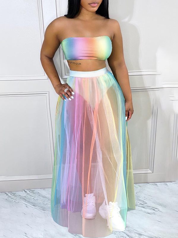 Rainbow Bandeau Top & Sheer Skirt Set