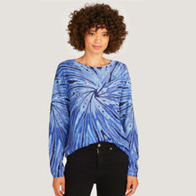 Load image into Gallery viewer, Pinwheel Tie Die Crew in Blue Combo by Autumn Cashmere. Women&#39;s Spiral Tie Dye Blue Sweater. 